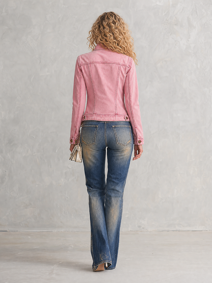 Pink Cropped Denim Jacket For Women