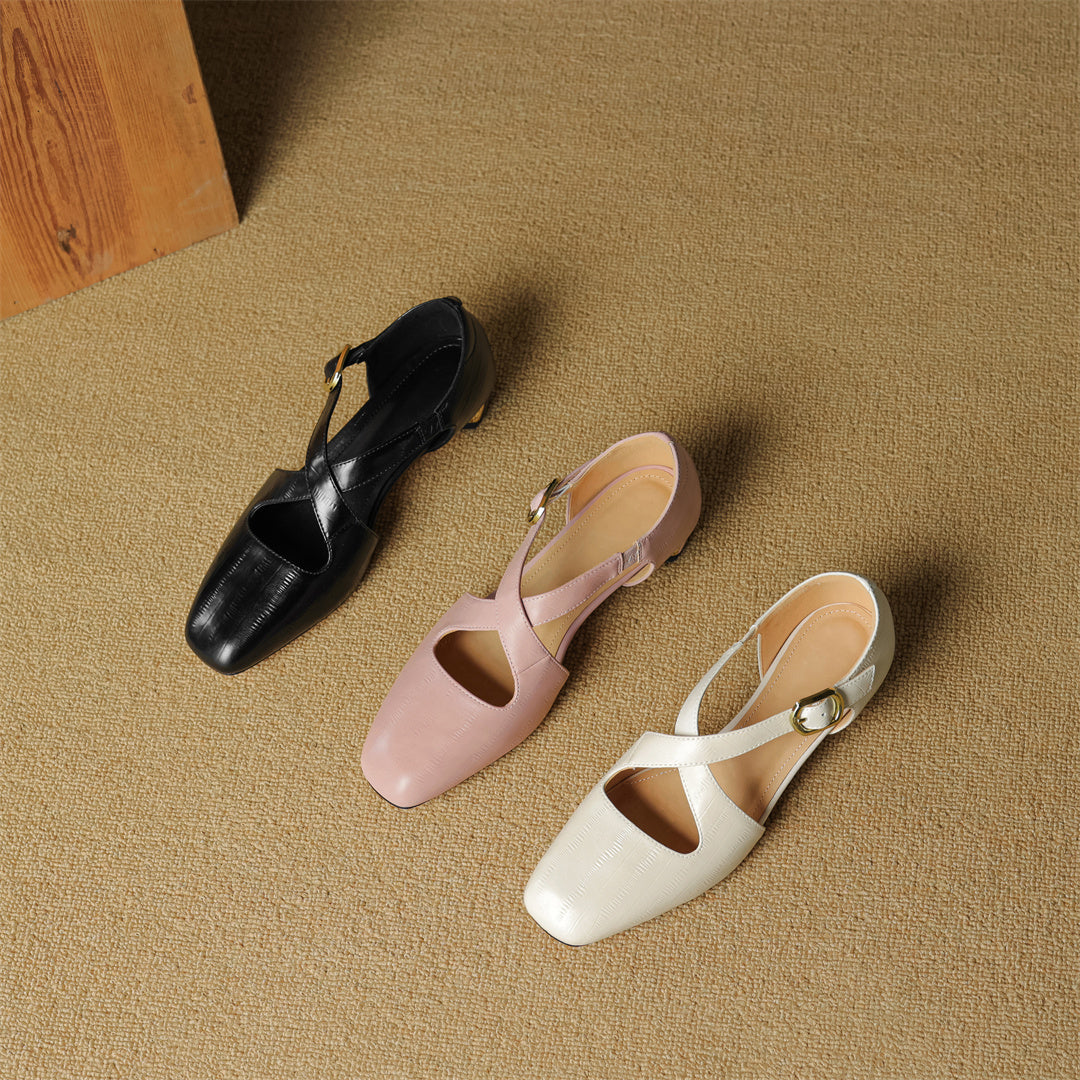Rela Genuine Leather Cross-Strap Pumps