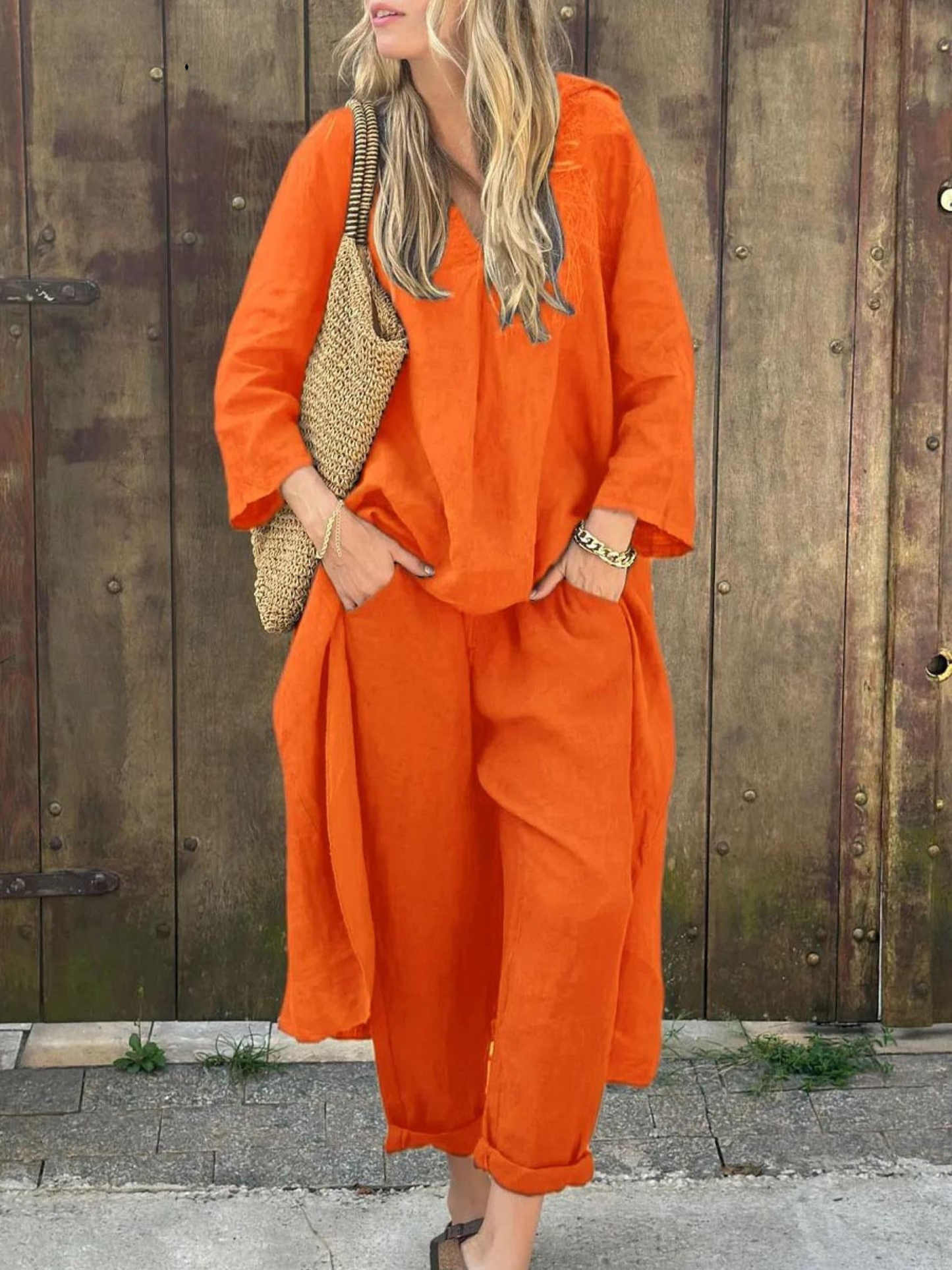 Jenna V-neck Top and Wide-leg Pants Set