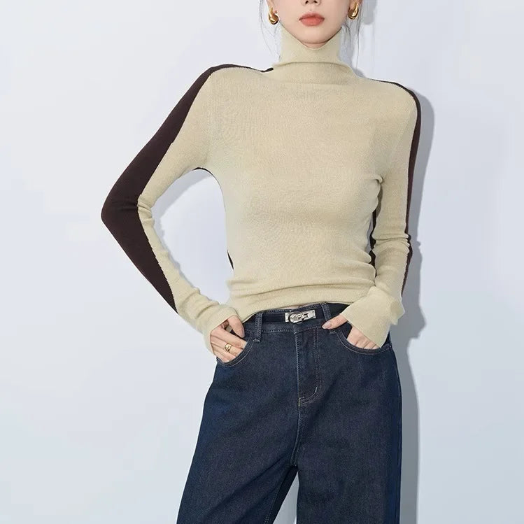 Blair | Contrast Sleeve Mock Neck Top