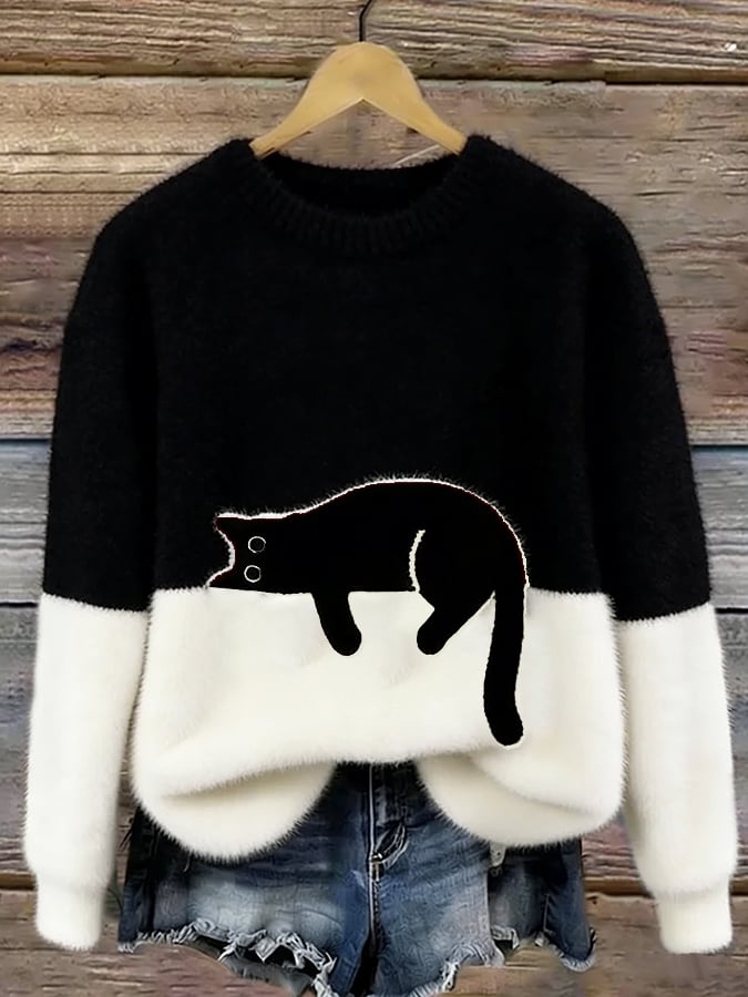 Bonnie Cat Print Oversized Sweater