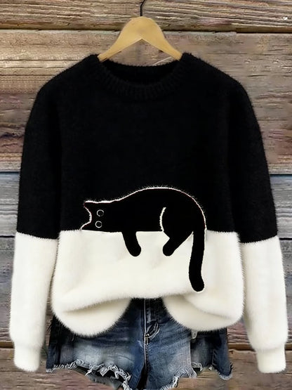 Bonnie Cat Print Oversized Sweater