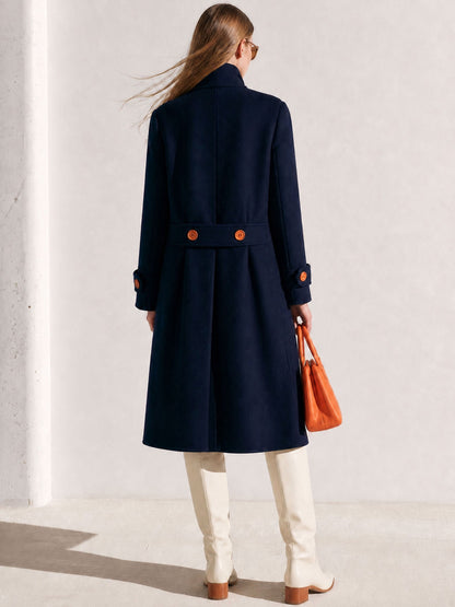Casual And Comfortable Orange-buttoned Navy Blue Coat