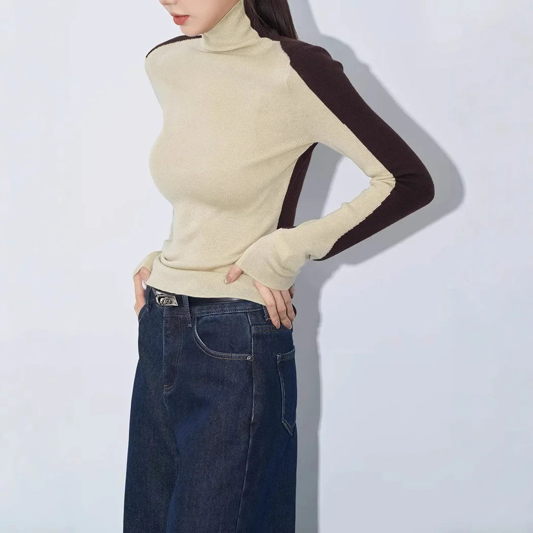 Blair | Contrast Sleeve Mock Neck Top