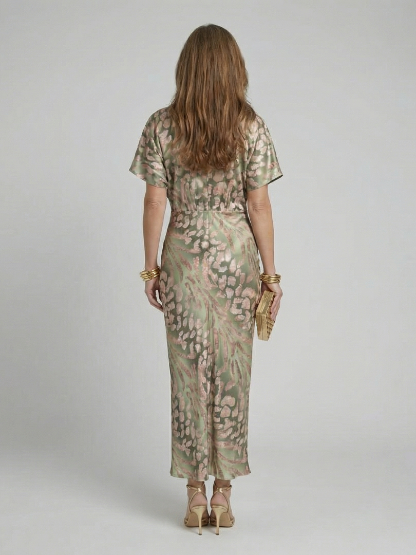 Helen & Mary™ | Abstract Print V Neck Twist Waist Midi Dress