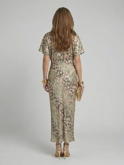 Helen & Mary™ | Abstract Print V Neck Twist Waist Midi Dress
