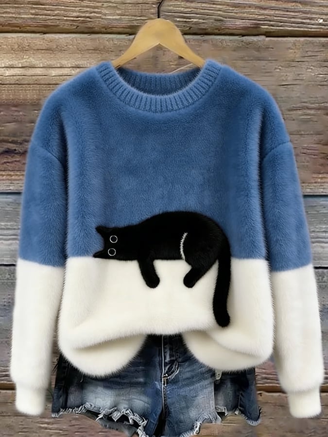Bonnie Cat Print Oversized Sweater