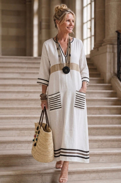 Noemi | V Neck Half Sleeve Pocket Maxi Dress
