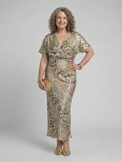 Helen & Mary™ | Abstract Print V Neck Twist Waist Midi Dress