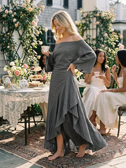 Hazel | Off-Shoulder Ruffle Hem Maxi Dress