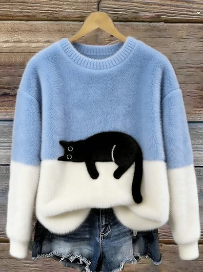 Bonnie Cat Print Oversized Sweater