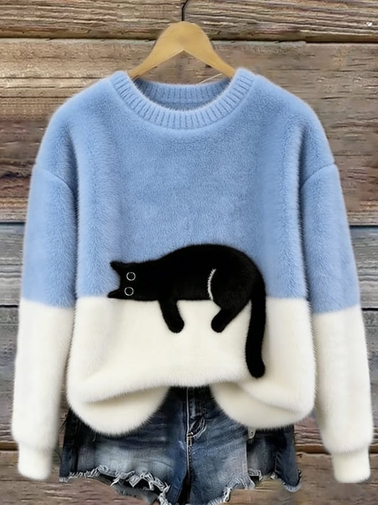 Bonnie Cat Print Oversized Sweater