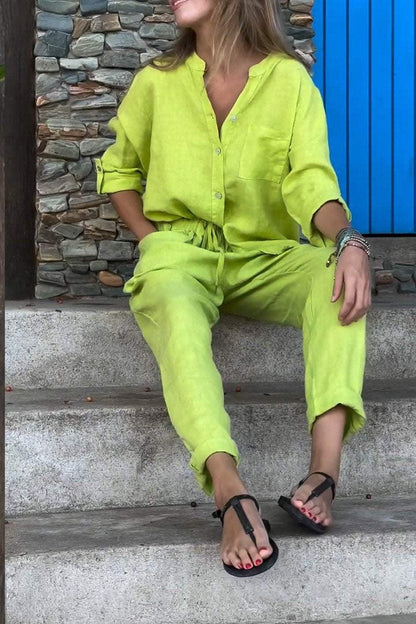 Ivana V-Neck Shirt & Pants Set