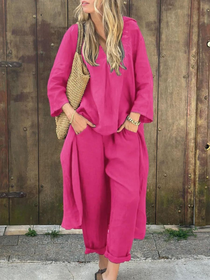 Jenna V-neck Top and Wide-leg Pants Set
