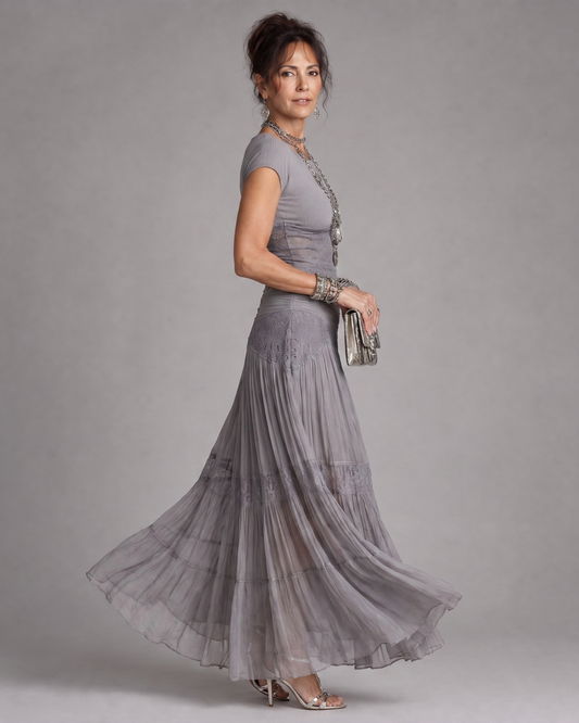 Virelune | Draped Crop Top And Pleated Maxi Skirt Set