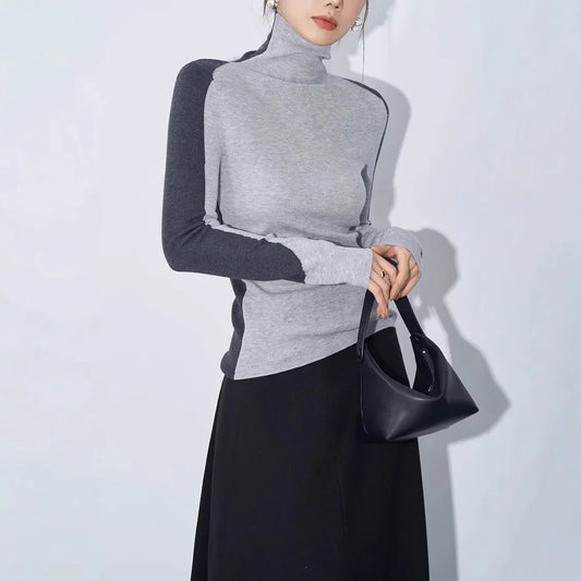 Blair | Contrast Sleeve Mock Neck Top