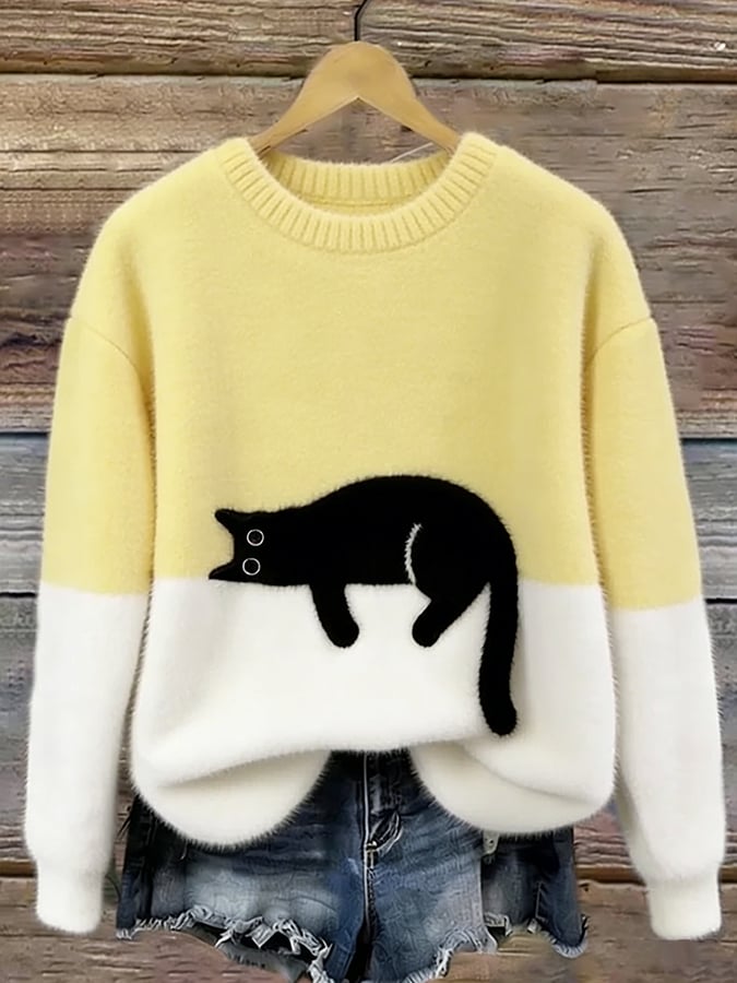 Bonnie Cat Print Oversized Sweater
