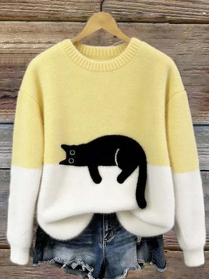 Bonnie Cat Print Oversized Sweater