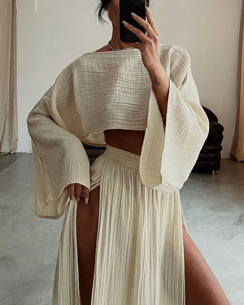 Ivy Slit Cotton and Linen Two-Piece Set