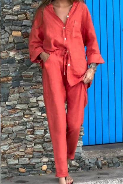 Ivana V-Neck Shirt & Pants Set