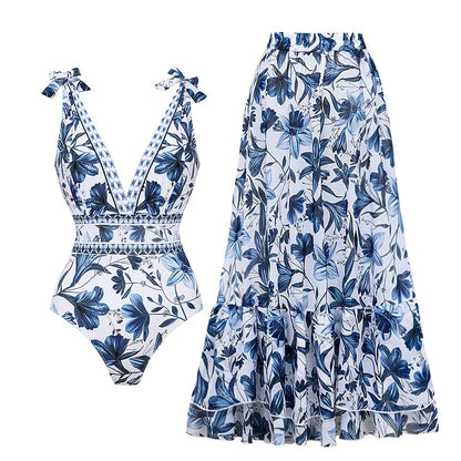 Paisley V Neck Lace Up Swimsuit
