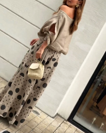 Abby Casual Shoulder Top & Printed Pants Set