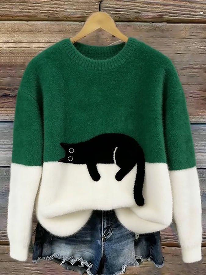 Bonnie Cat Print Oversized Sweater