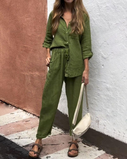 Ivana V-Neck Shirt & Pants Set