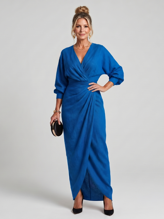 Fable | Long Sleeve Wrap Overlap Skirt Midi Dress