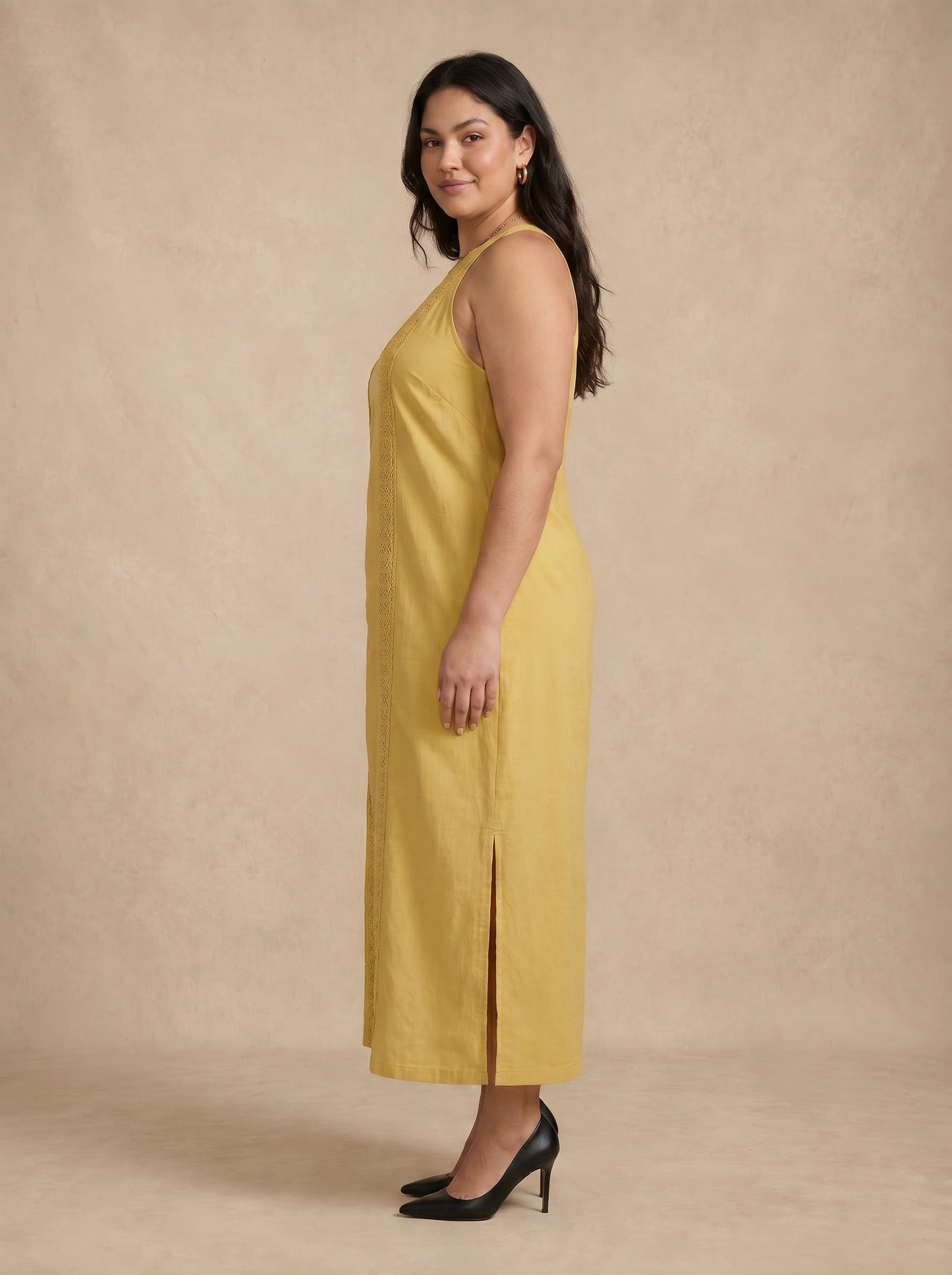 Adele Yellow Lace Midi Dress