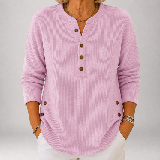 Inessa™ | Ribbed Henley Tunic with Side Buttons