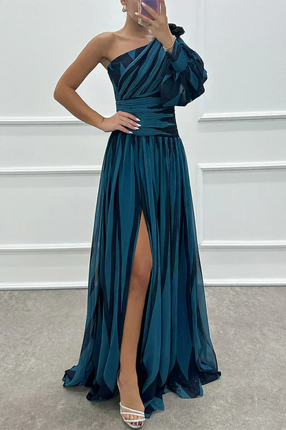 Stella & Grace™ |Elegant Striped Maxi Dress with One Shoulder