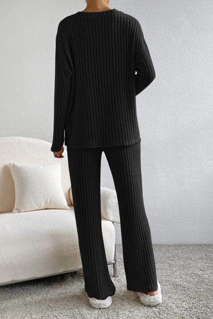 Lyra Ribbed V-Neck Top and Pants Set