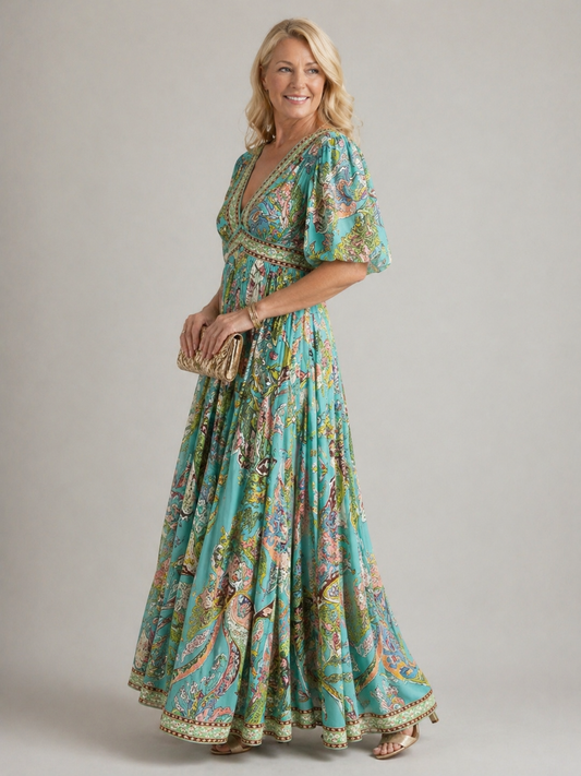 Helen & Mary™ | Airy maxi dress with puff sleeves and V-neck