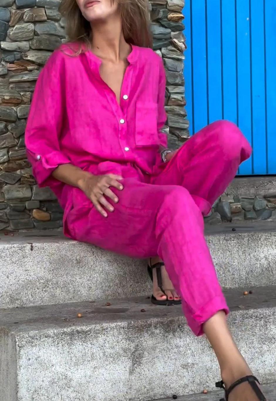 Ivana V-Neck Shirt & Pants Set