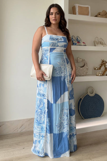 Eleonore | Ric Rac Strap Bow Back Printed Maxi Dress