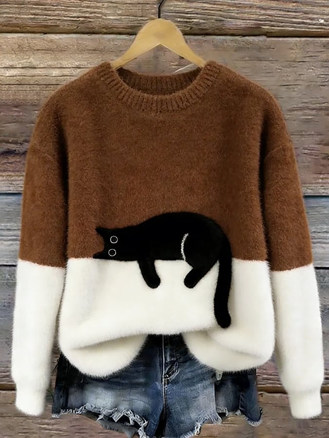 Bonnie Cat Print Oversized Sweater