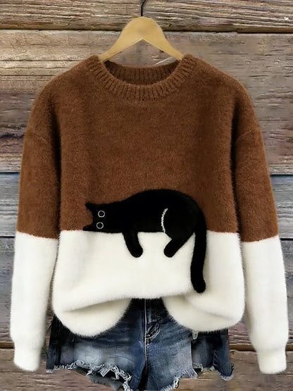 Bonnie Cat Print Oversized Sweater