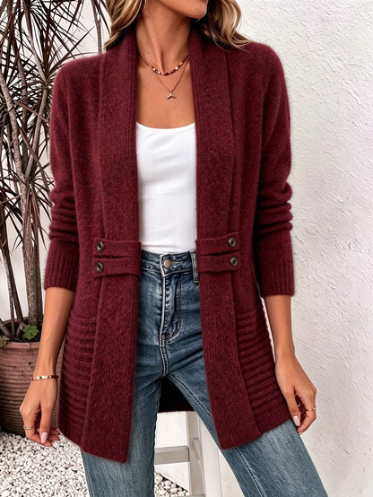 Marlowe™ | Burgundy Ribbed Knit Button-Tab Cardigan