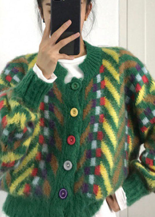 Art Green retro Button Cute Fall Knit sweaters