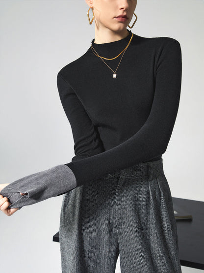Isla | Contrast-Cuff Mock Neck Sweater