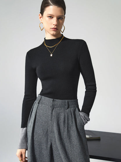 Isla | Contrast-Cuff Mock Neck Sweater