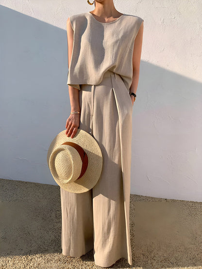 Angela Linen Blend Casual Pants Set