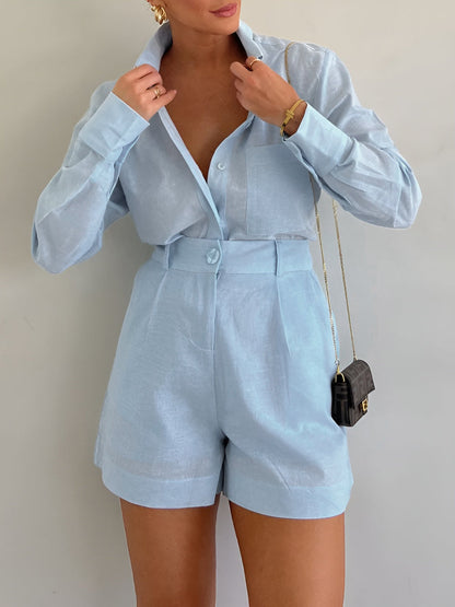 Sloane Cotton and Linen Long Sleeve Shorts Set