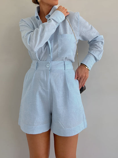 Sloane Cotton and Linen Long Sleeve Shorts Set