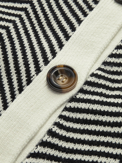 Chevron Contrast Button-Up Cardigan