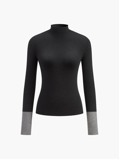 Isla | Contrast-Cuff Mock Neck Sweater
