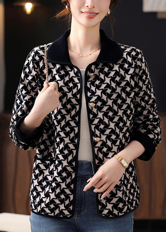 Black Knit Cardigans Peter Pan Collar Fall