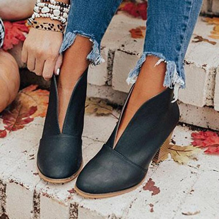 Almond Toe - Chunky Stacked Heel