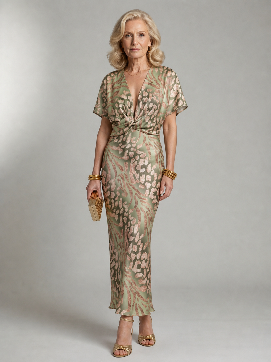 Helen & Mary™ | Abstract Print V Neck Twist Waist Midi Dress
